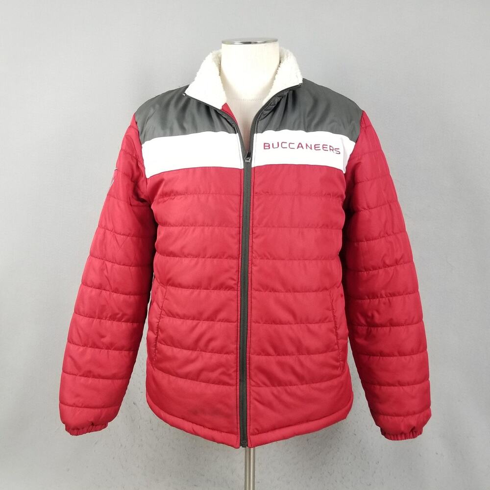 Tampa Bay Buccaneers Jacket Mens Medium Red Gray NFL Football Sherpa Lined G-III